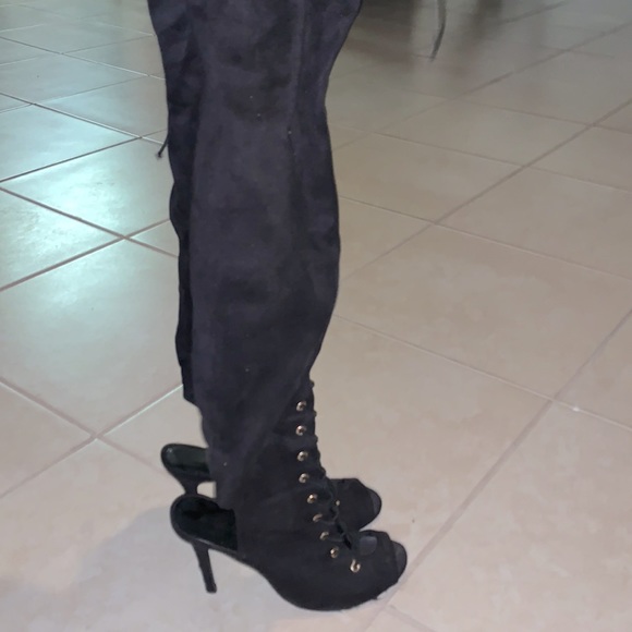 High Heel Laced Boots Open Back - Picture 2 of 4